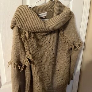 Knox Rose Taupe Fringe Cowl Neck Sweater